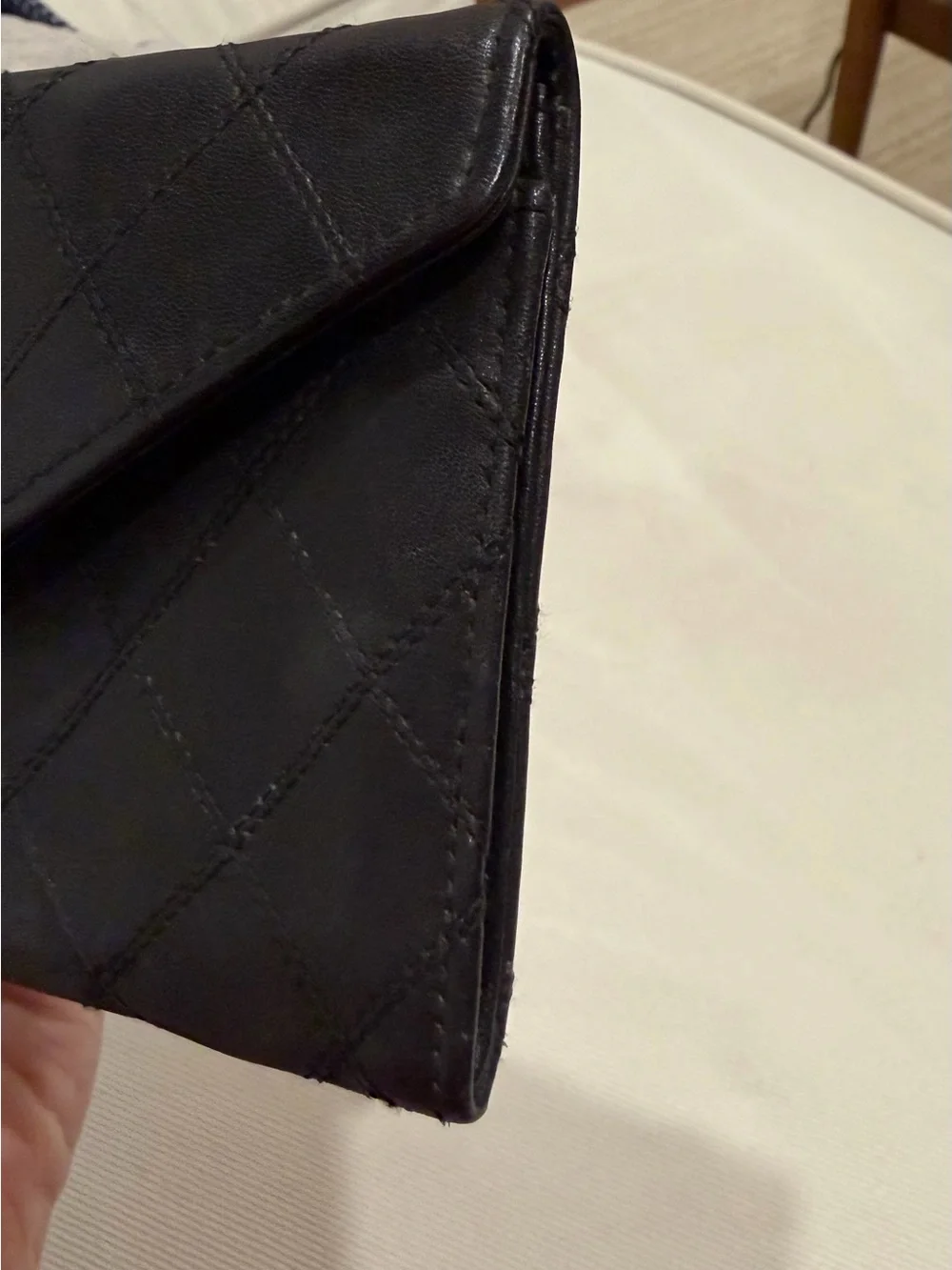 Chanel CC Black Leather Quilted Flap Envelope Wallet Clutch